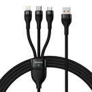 3in1 USB cable Baseus Flash II Series, USB-C + micro USB + Lightning, 66W, 1.2m (Black), Baseus