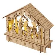 LED Christmas nativity scene, wooden, 15 cm, 2x AA, indoor, warm white, timer, EMOS