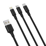 3in1 Cable XO USB-C / Lightning / Micro 2.4A, 1,2m (Black), XO
