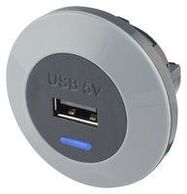 USB CHARGER RCPT, 1PORT, 5VDC, BLACK