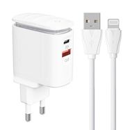 Wall charger  LDNIO A2423C USB, USB-C + Lightning cable, LDNIO