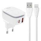 Wall charger  LDNIO A2425C USB, USB-C + Lightning cable, LDNIO