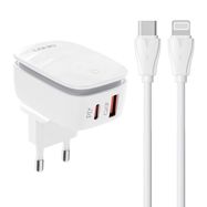 Wall charger  LDNIO A2425C USB, USB-C + USB-C - Lightning cable, LDNIO