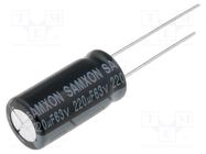 Capacitor: electrolytic; THT; 220uF; 63VDC; Ø10x20mm; Pitch: 5mm SAMXON