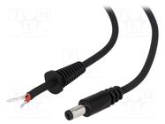 Cable; 2x1mm2; wires,DC 5,5/1,7 plug; straight; black; 1.5m BQ CABLE
