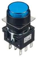 PB SWITCH, DPDT, 24VAC/DC, SOLDER, BLUE