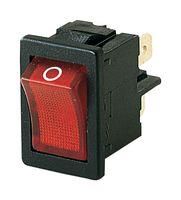 ROCKER SWITCH, DPST, 4A, 250VAC, RED