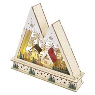 LED wooden Christmas landscape, 23,5 cm, 2x AA, indoor, warm white, timer, EMOS