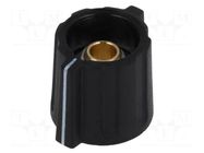 Knob; with pointer; ABS; Øshaft: 6mm; Ø16x15mm; black; Shaft: smooth OKW