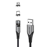 Magnetic Cable 2in1 USB to USB-C/Micro USB Vention CQXHD 3A 0.5m (Grey), Vention