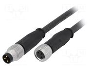Cable: for sensors/automation; PIN: 3; 2m; plug; M8 male,M8 female HARTING