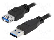 Cable; USB 3.0; USB A socket,USB A plug; nickel plated; 3m; black LOGILINK