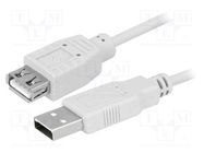 Cable; USB 2.0; USB A socket,USB A plug; nickel plated; 3m; grey LOGILINK