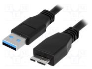Cable; USB 3.0; USB A plug,USB B micro plug; nickel plated; 1m LOGILINK