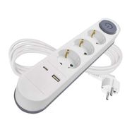 Extension Cord 2 m / 3 sockets / switch / white / 1× USB-A + 1× USB-C / 1.5 mm2, EMOS