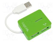 Hub USB; USB A socket x4,USB A plug; USB 2.0; PnP; green; 480Mbps LOGILINK