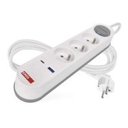 Extension Cord 2 m / 3 sockets / switch / white / 1×USB-A + 1×USB-C / 1.5 mm2, EMOS