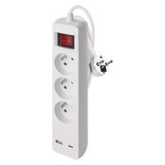 Extension Cord 2 m / 3 sockets / switch / white / 1×USB-A + 1×USB-C / 1.5 mm2, EMOS