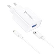 Foneng EU13 18W Wall Charger + USB to Lightning Cable, 3A (White), Foneng