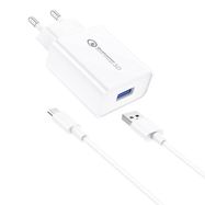 Wall Charger Foneng EU13 18W + USB to Micro USB Cable, 3A (White), Foneng