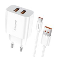 Fast charger Foneng 2x USB EU45 12W + USB Type C cable, Foneng