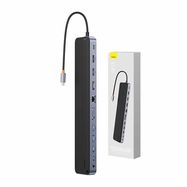 Hub 12w1 Baseus EliteJoy Gen2 series USB-C do 2xHDMI+ 3xUSB 3.0+ PD+ DP+ SD/TF+ RJ45+Type-C+ 3.5mm (dark grey), Baseus