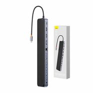 Hub 12w1 Baseus EliteJoy Gen2 series USB-C do 2xHDMI+ 3xUSB 3.0+ PD+ DP+ SD/TF+ RJ45+Type-C+ 3.5mm (dark grey), Baseus