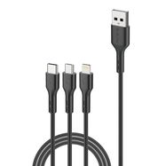 Foneng X36 3in1 USB to USB-C / Lightning / Micro USB Cable, 2.4A, 2m (Black), Foneng