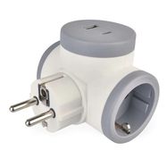 Adaptor 2×, 1×USB-A+1×USB-C, white-grey, EMOS