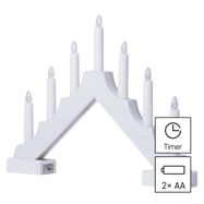 LED candlestick, wooden, white, 29 cm, 2x AA, indoor, warm white, timer, EMOS