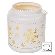 LED decoration – lantern with snowflakes, metal, white, 14 cm, 3x AAA, indoor, vintage, EMOS
