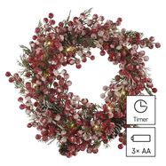 Decorated LED Christmas wreath, 38 cm, 3x AA, indoor, warm white, timer, EMOS