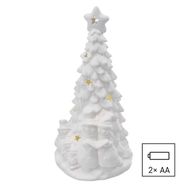 Ceramic LED tree with snowmen, 33.5 cm, 2x AA, indoor, warm white, EMOS