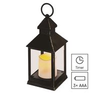 LED decoration – antique lantern, black, flashing, 3x AAA, indoor, vintage, timer, EMOS