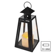 LED lantern, black, square, 26.5 cm, 3x AAA, indoor, vintage, EMOS