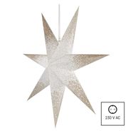 LED paper star with golden glitter on the edges, hanging, white, 60 cm, indoor, EMOS
