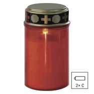 LED grave candle, red, 2x C, outdoor and indoor, warm white, sensor, EMOS
