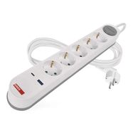 Extension cord 3 m / 5 sockets / switch / white-grey / 1×USB-A + 1×USB-C / 1.5 mm2, EMOS