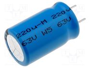 Capacitor: electrolytic; low ESR; THT; 220uF; 63VDC; Ø12.5x20mm VISHAY