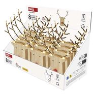 LED decoration, wooden - reindeer, 16 cm, 2x AAA, indoor, warm white, timer, 12 pcs, EMOS