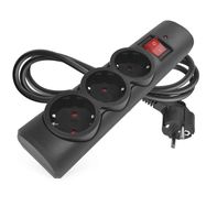 Surge protector – 3 sockets, 1.5 m, black, EMOS