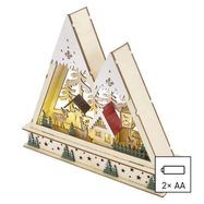 LED wooden Christmas landscape, 23,5 cm, 2x AA, indoor, warm white, timer, EMOS