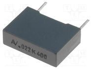 Capacitor: polyester; 22nF; 200VAC; 400VDC; 10mm; ±10%; 13x4x9mm KEMET