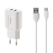 Wall charger Remax, RP-U22, 2x USB, 2.4A (white) + USB-C cable, Remax
