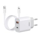 Wall charger Remax, RP-U68, USB-C, USB, 20W (white) + Lightning cable, Remax