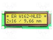 Display: LCD; alphanumeric; STN Positive; 16x2; yellow-green; LED DISPLAY VISIONS