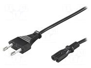 Cable; 2x0.75mm2; CEE 7/16 (C) plug,IEC C7 female; PVC; 3m; black GOOBAY
