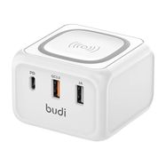 Inductive charger 10W Budi 317TE, 2x USB + USB-C, 18W (white), Budi