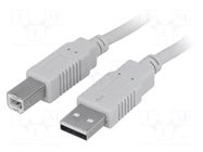 Cable; USB 2.0; USB A plug,USB B plug; 5m; light grey BQ CABLE