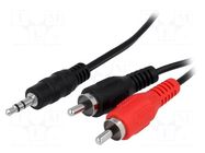 Cable; Jack 3.5mm 3pin plug,RCA plug x2; 3m; black BQ CABLE
